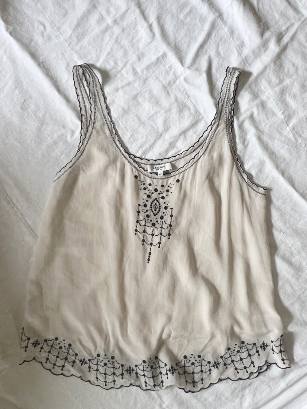 Babaton Silk Shirt Camisole Tank | M | Cream & Black with scalloped hem